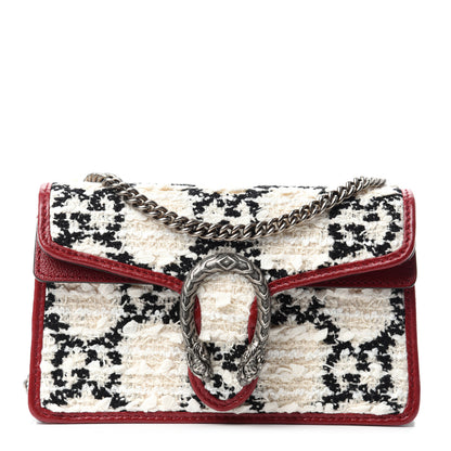Gucci Tweed GG Monogram Super Mini Dionysus Shoulder Bag White Black Romantic Cherry 1 of 10