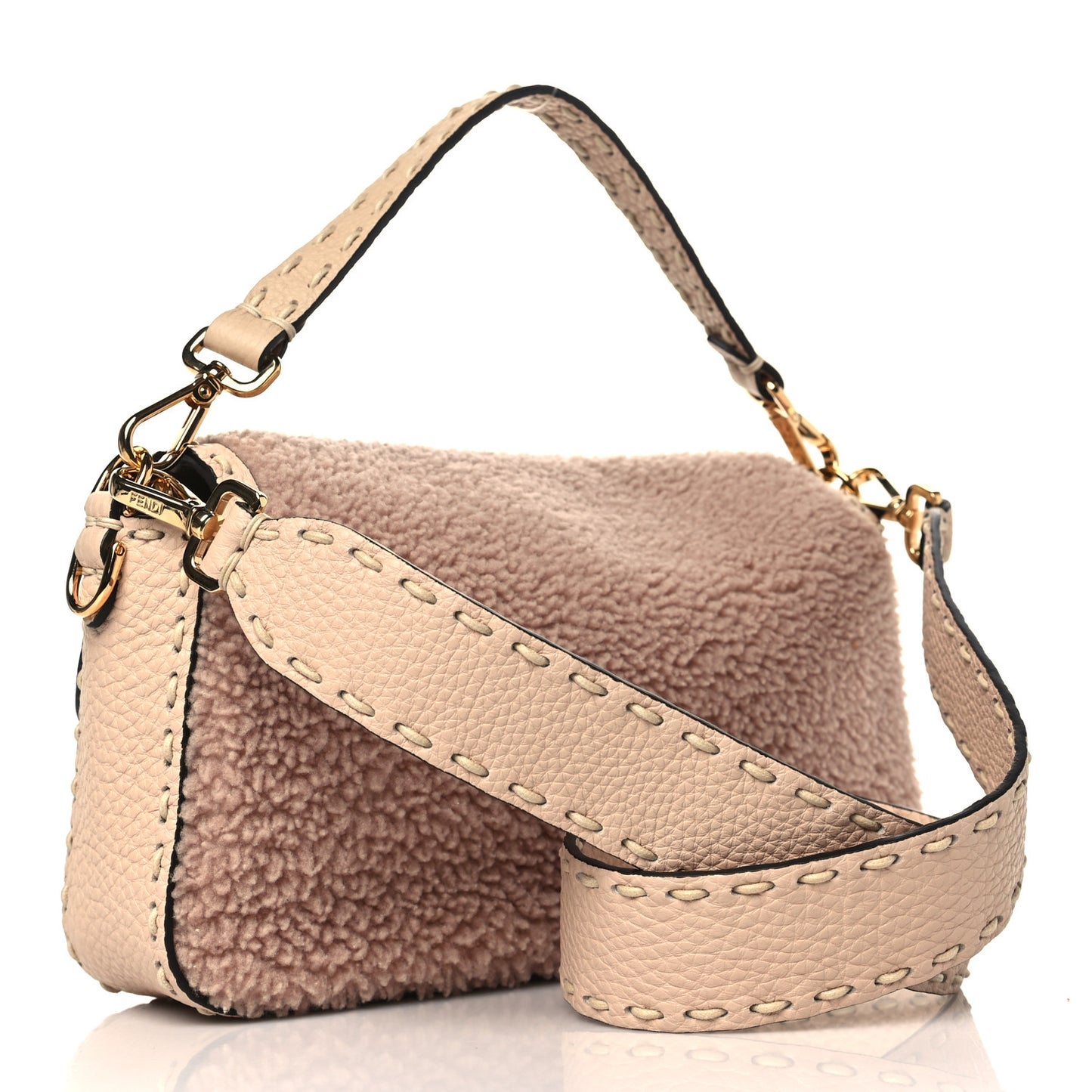 Curly Sheepskin Cuoio Romano Selleria Medium Baguette Plaster Panna