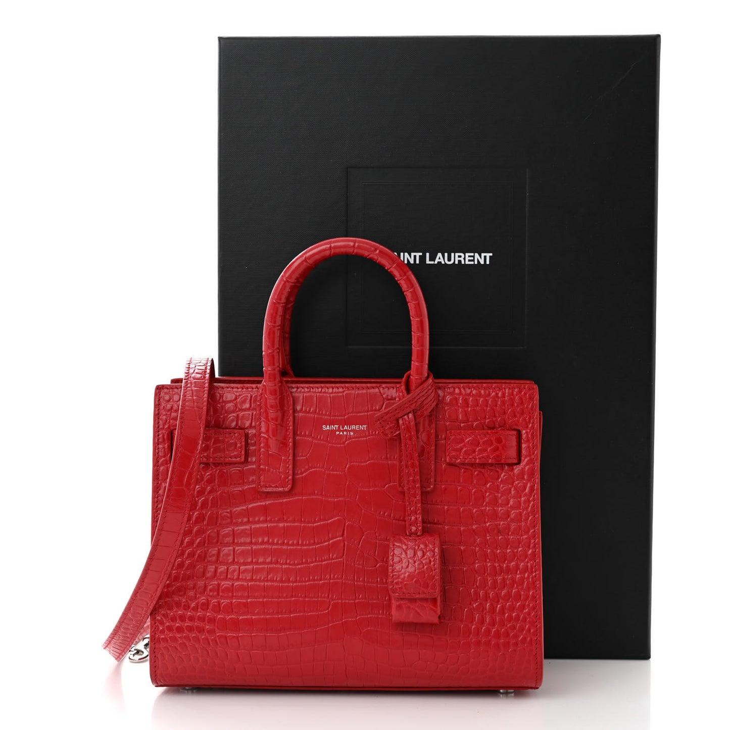 Calfskin Crocodile Embossed Nano Sac De Jour Red