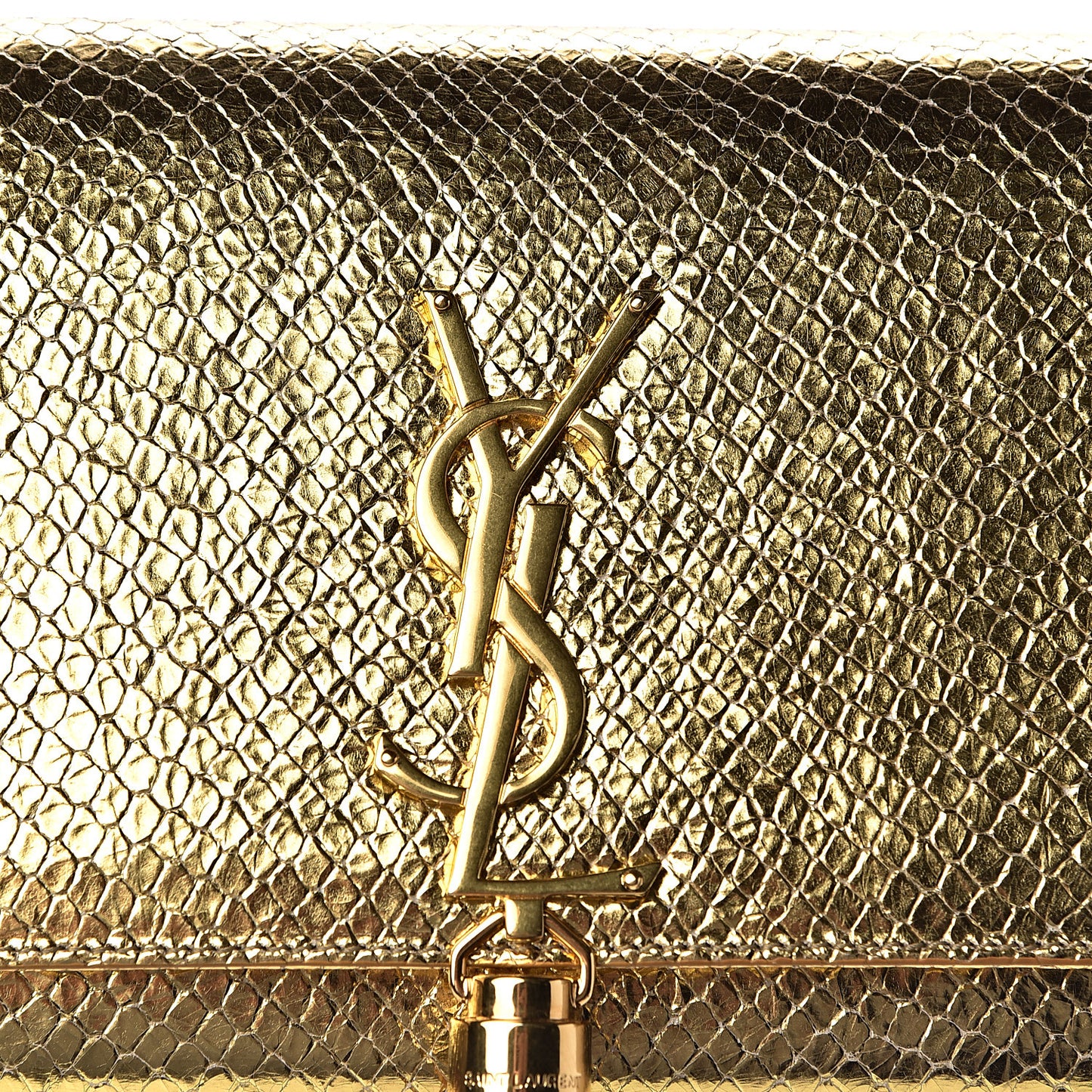 Metallic Calfskin Embossed Classic Monogram Tassel Clutch Gold