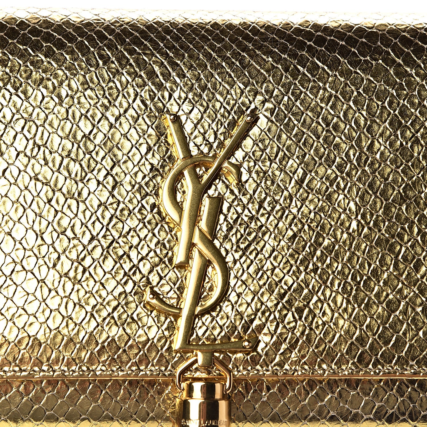 Saint Laurent Metallic Calfskin Embossed Classic Monogram Tassel Clutch Gold 7 of 9