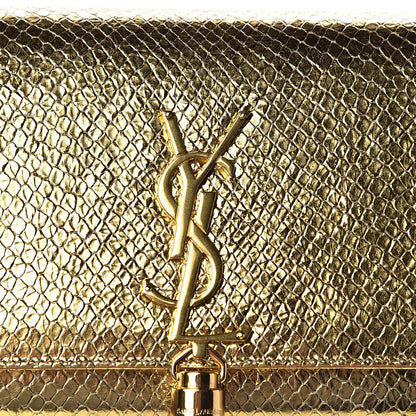 Saint Laurent Metallic Calfskin Embossed Classic Monogram Tassel Clutch Gold 7 of 9