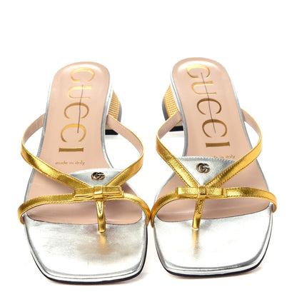 Gucci Calfskin Bow Thong Sandal 37 Gold 5 of 10