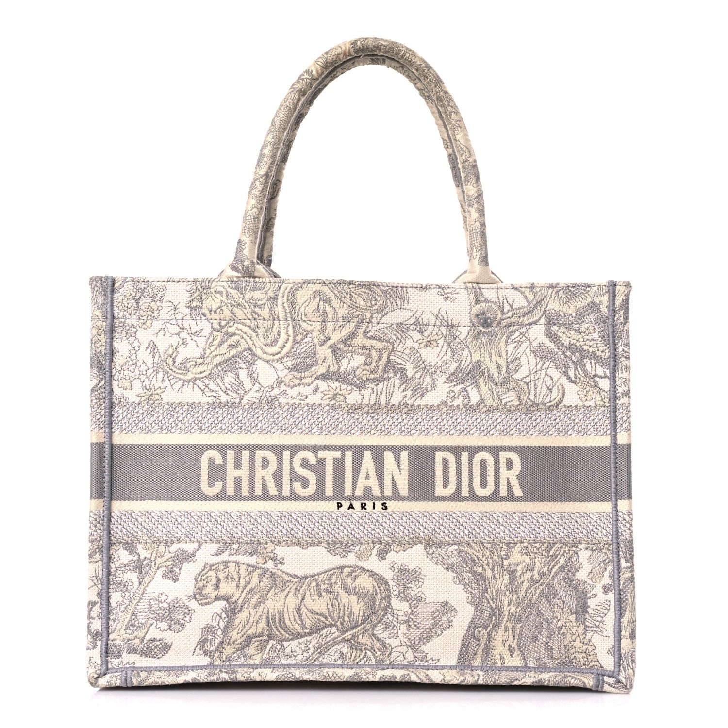 Christian Dior Canvas Embroidered Medium Dioriviera Toile De Jouy Book Tote Gray 1 of 14