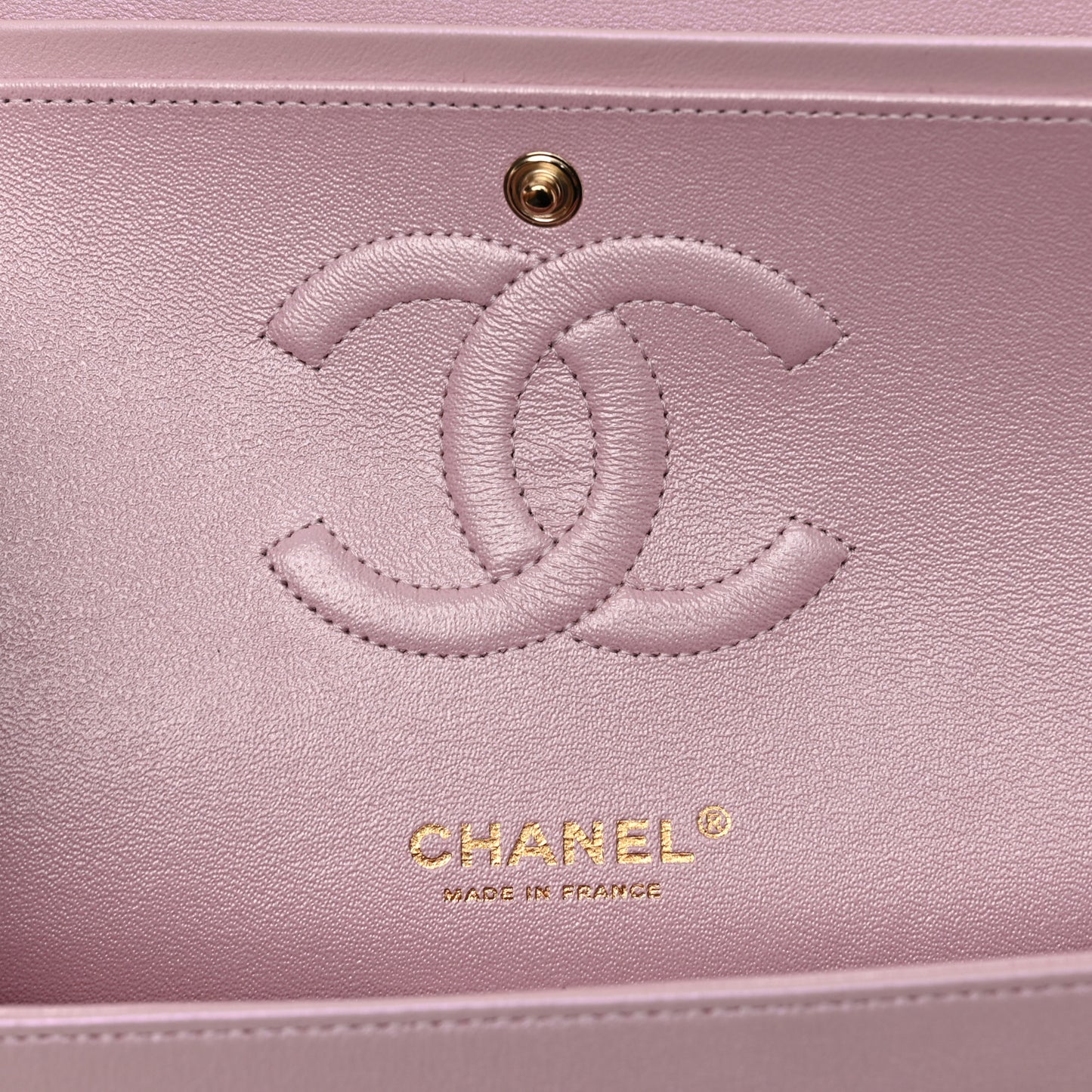 Iridescent Calfskin Quilted Medium Double Flap Light Pink
