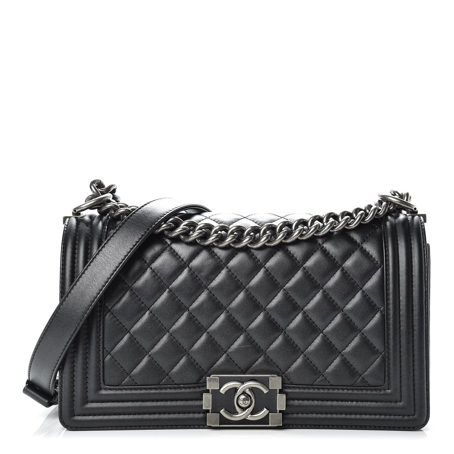 Metallic Calfskin Quilted Medium Boy Flap Black