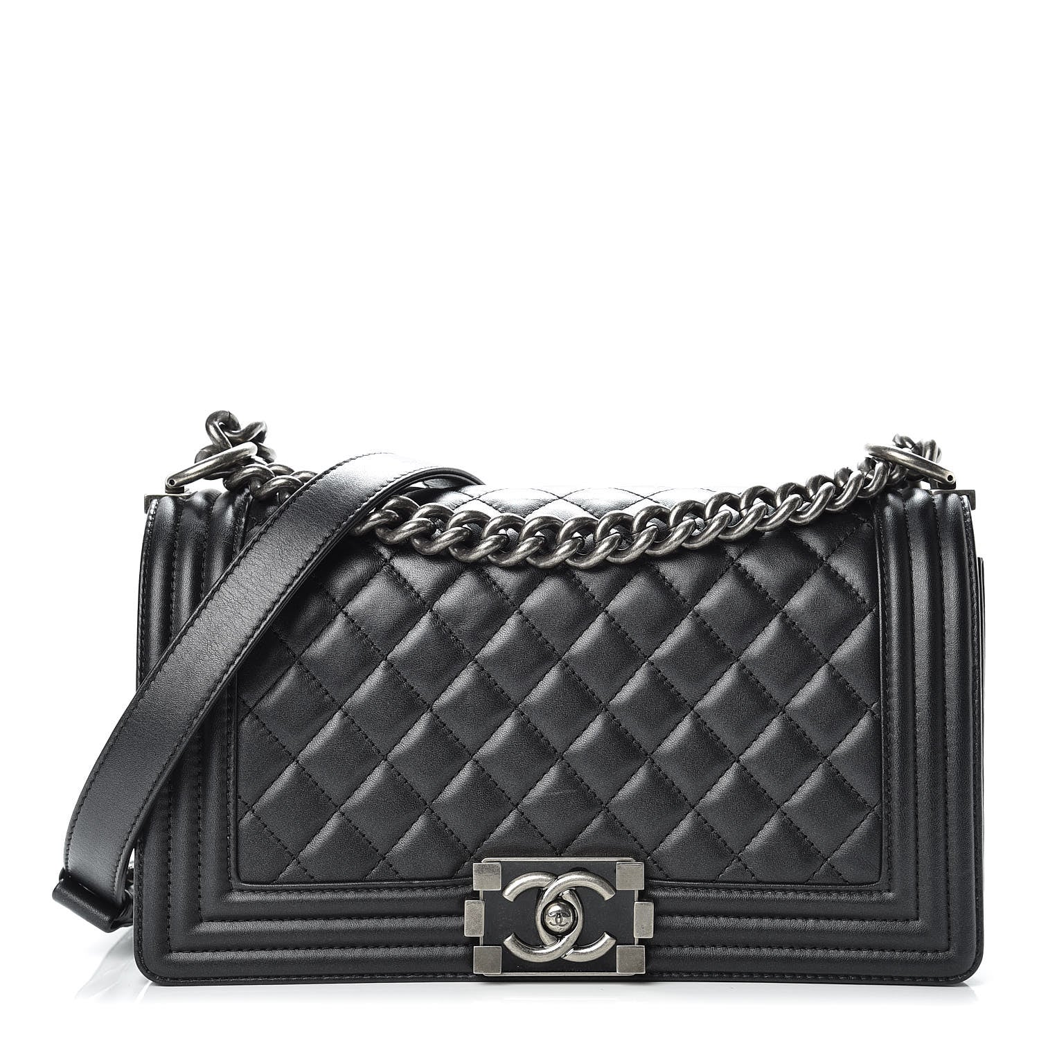 Chanel Metallic Calfskin Quilted Medium Boy Flap Black 1 of 15