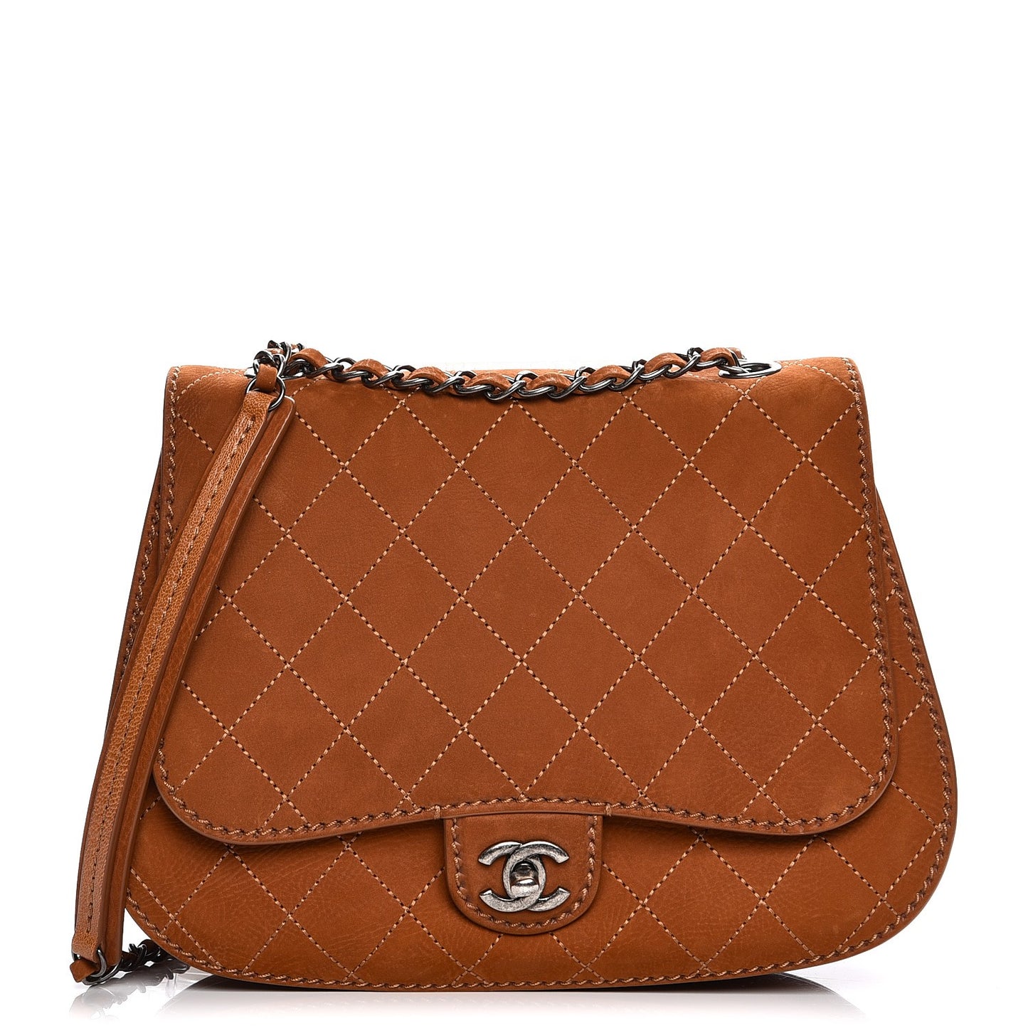 Suede Quilted Coco Twin Large Flap Brown