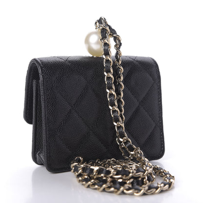 Chanel Caviar Quilted Mini Pearl On Top Coin Purse With Chain Black 3 of 11
