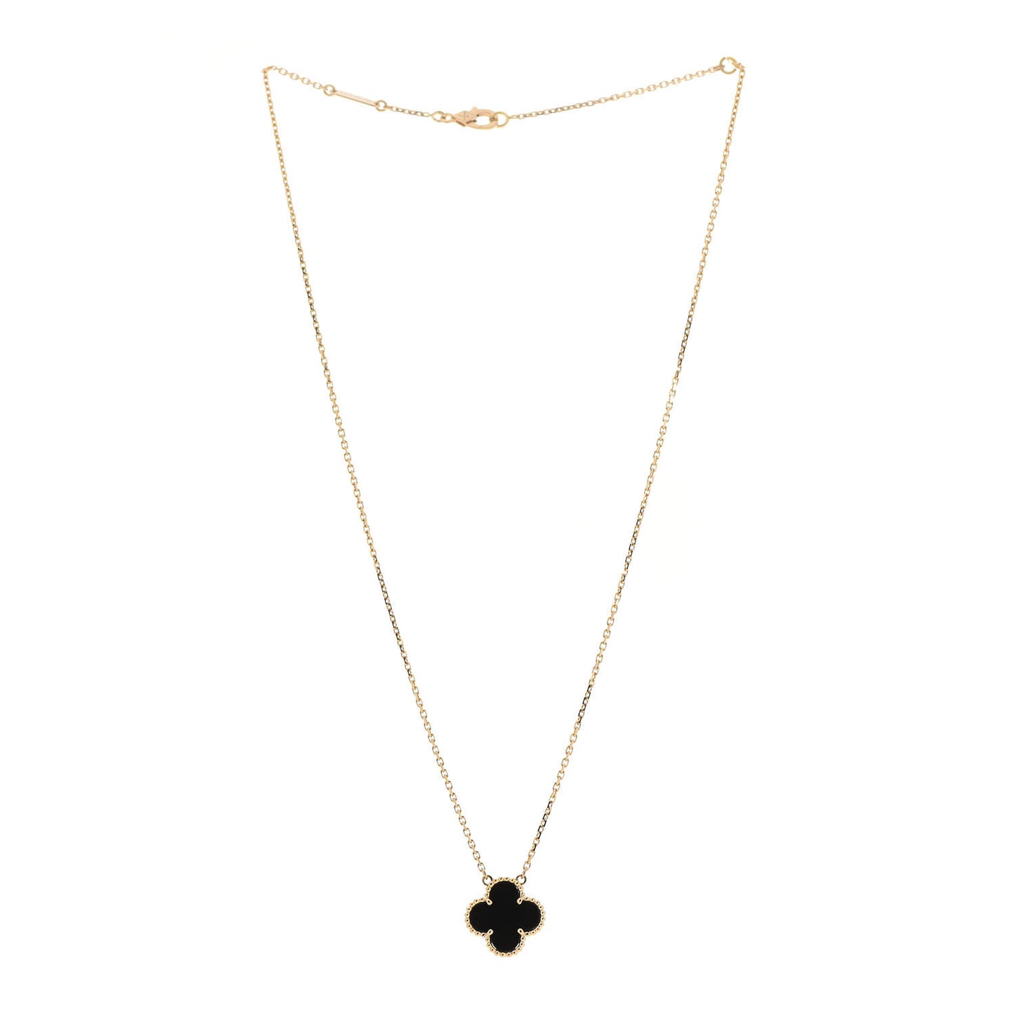 18K Yellow Gold Black Onyx Vintage Alhambra Pendant Necklace