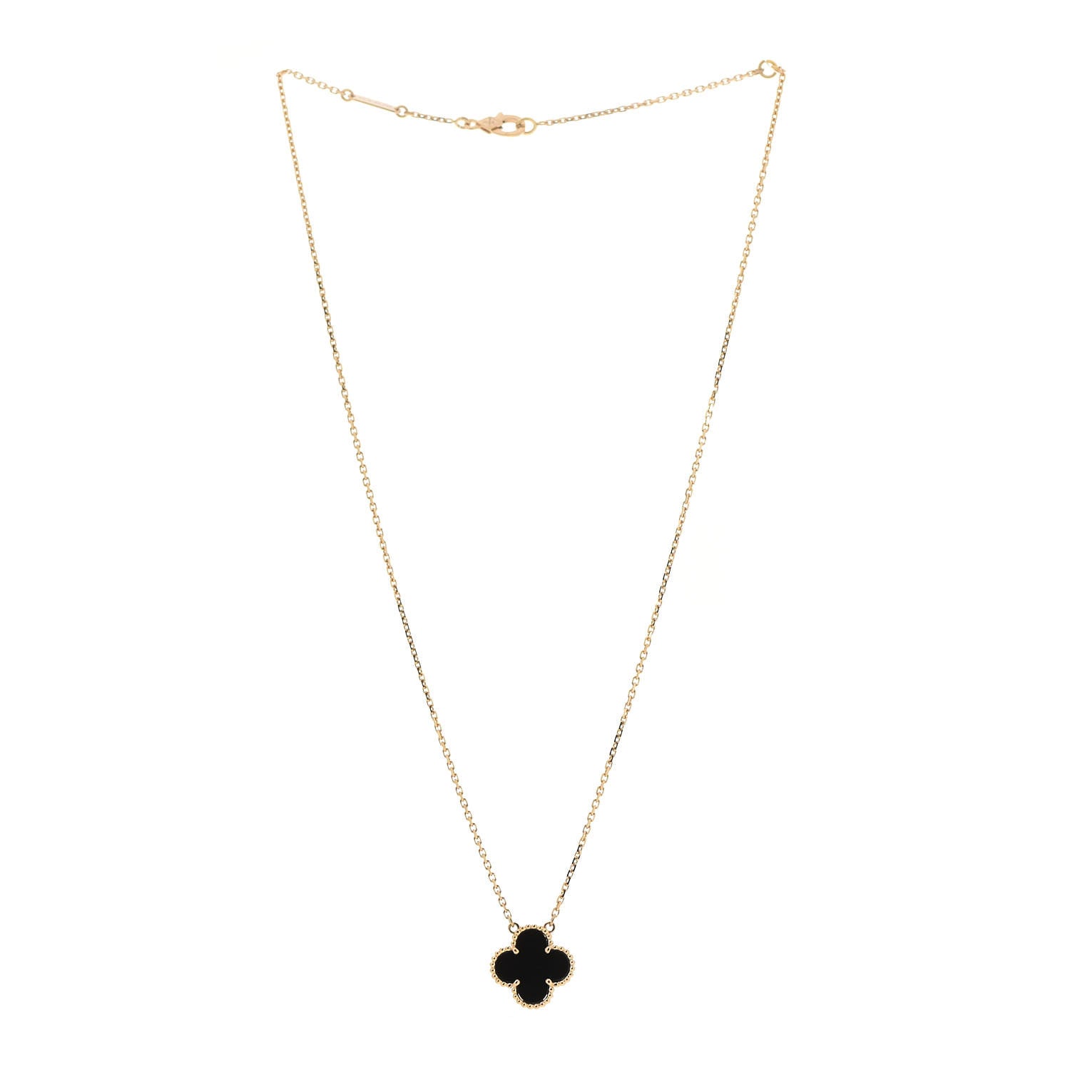 Van Cleef & Arpels 18K Yellow Gold Black Onyx Vintage Alhambra Pendant Necklace 3 of 7
