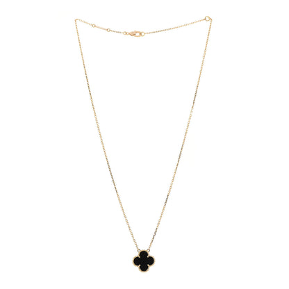 Van Cleef & Arpels 18K Yellow Gold Black Onyx Vintage Alhambra Pendant Necklace 3 of 7