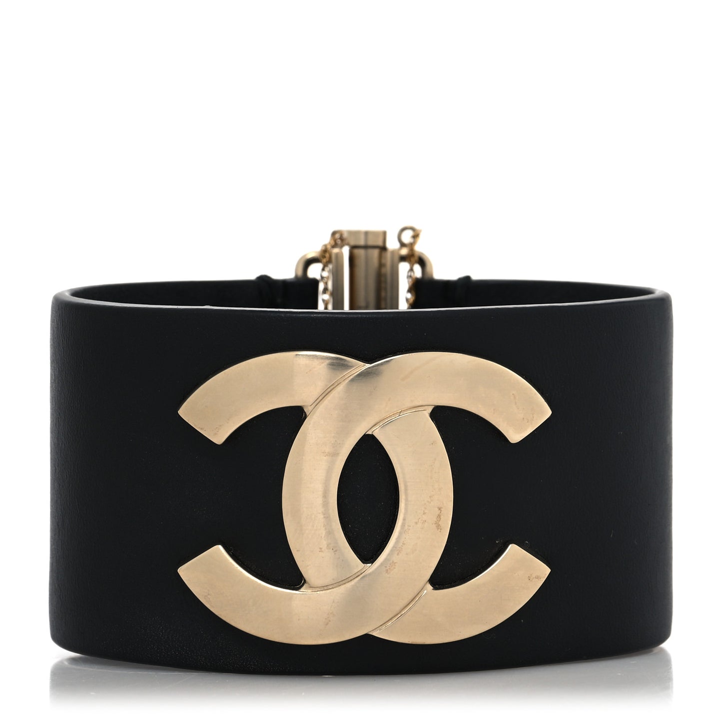 Calfskin CC Wide Cuff L Black Gold