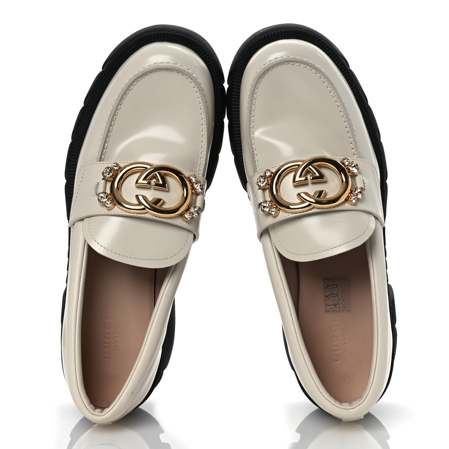 Magnum Calfskin Nappa Crystal Womens Interlocking G Platform Chunky Lug Sole 40mm Loafers 40.5 White