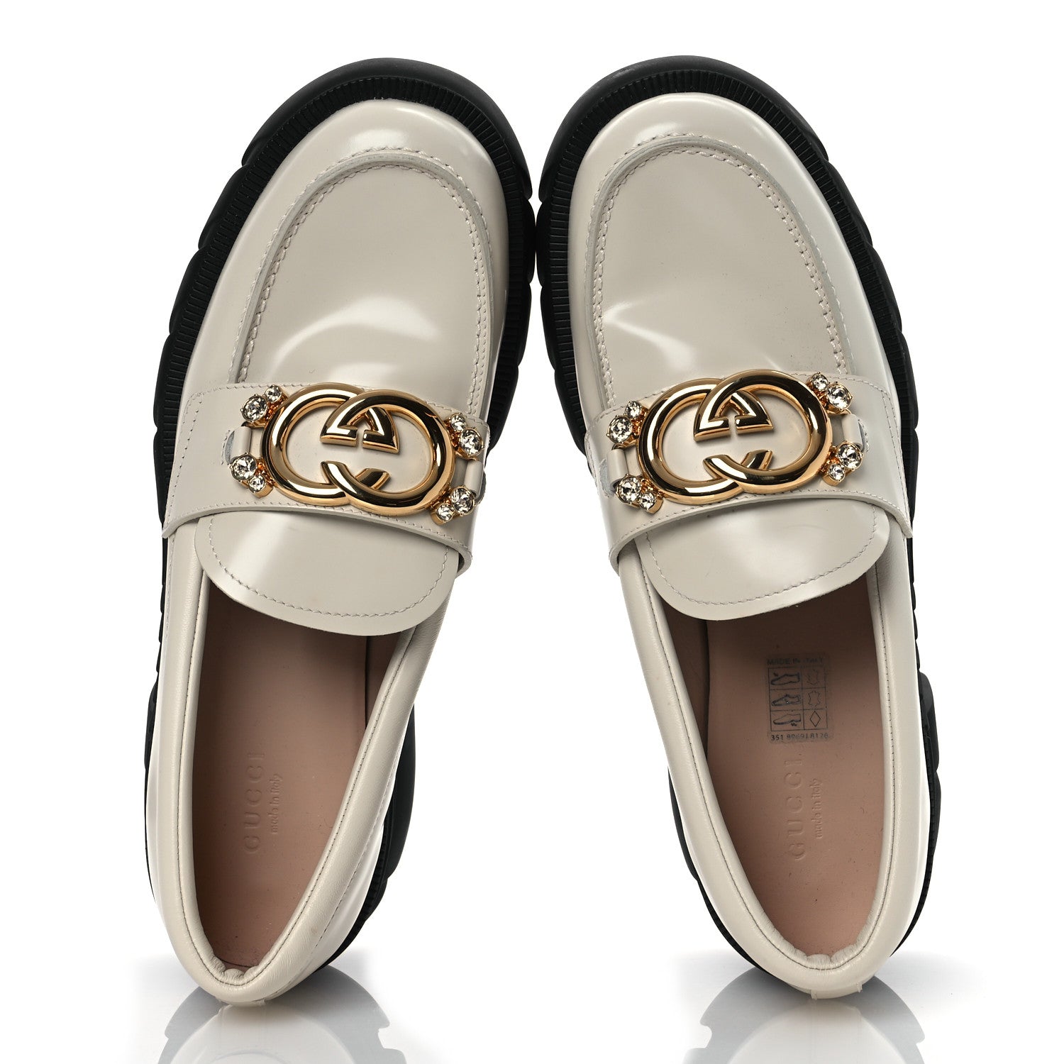 Gucci Magnum Calfskin Nappa Crystal Womens Interlocking G Platform Chunky Lug Sole 40mm Loafers 40.5 White 2 of 14