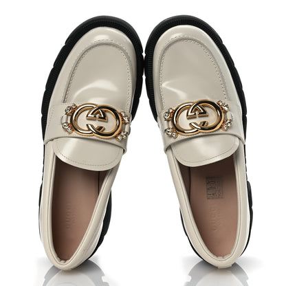 Gucci Magnum Calfskin Nappa Crystal Womens Interlocking G Platform Chunky Lug Sole 40mm Loafers 40.5 White 2 of 14