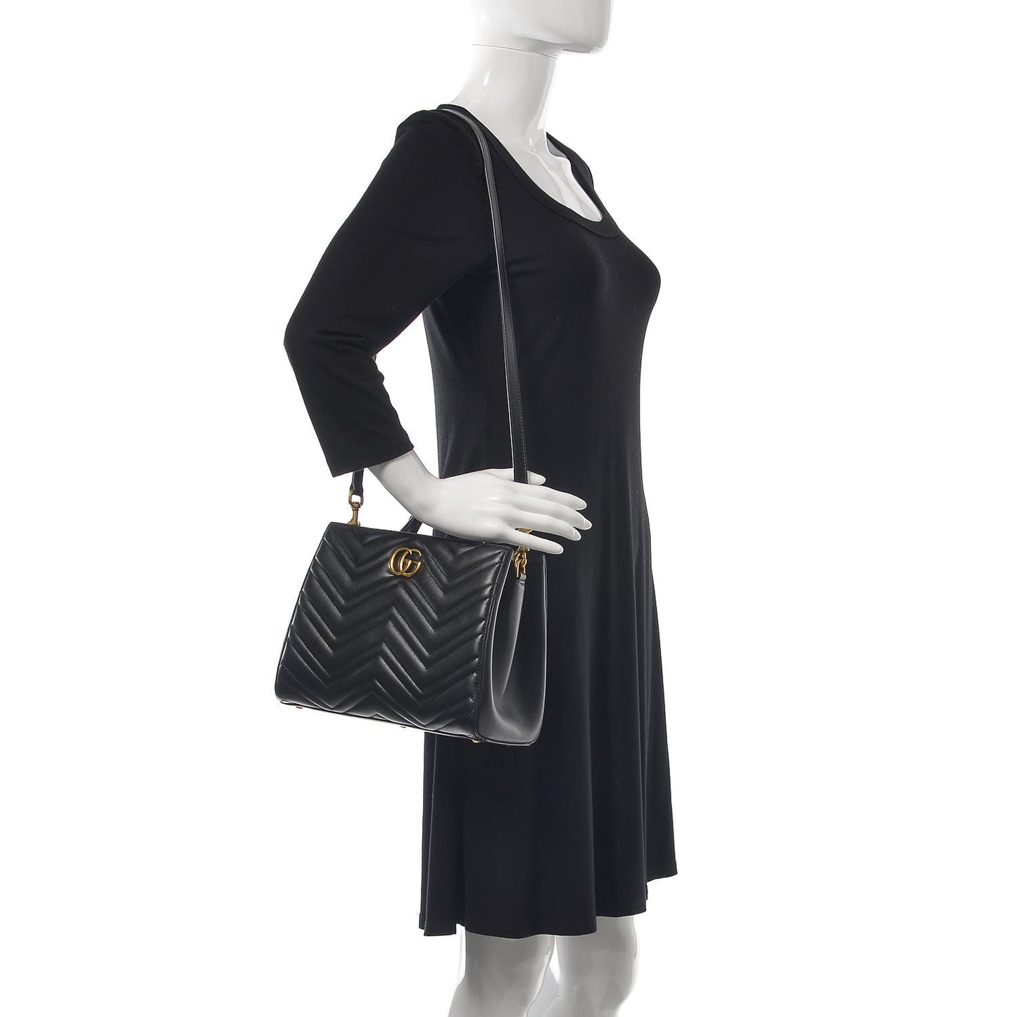 Calfskin Matelasse Small GG Marmont Tote Black