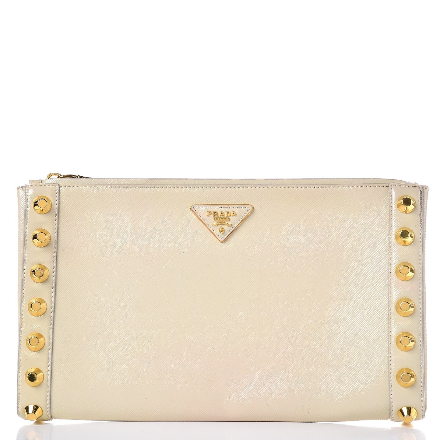 Saffiano Vernice Studded Clutch Talco