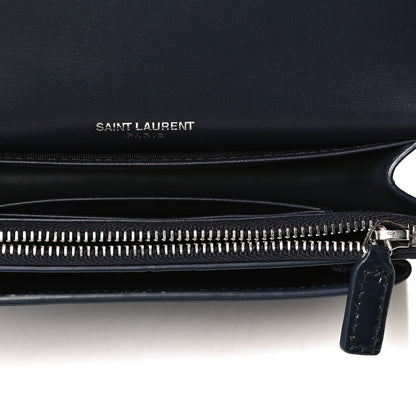 Saint Laurent Calfskin Crocodile Embossed Monogram Sunset Chain Wallet Navy 6 of 12