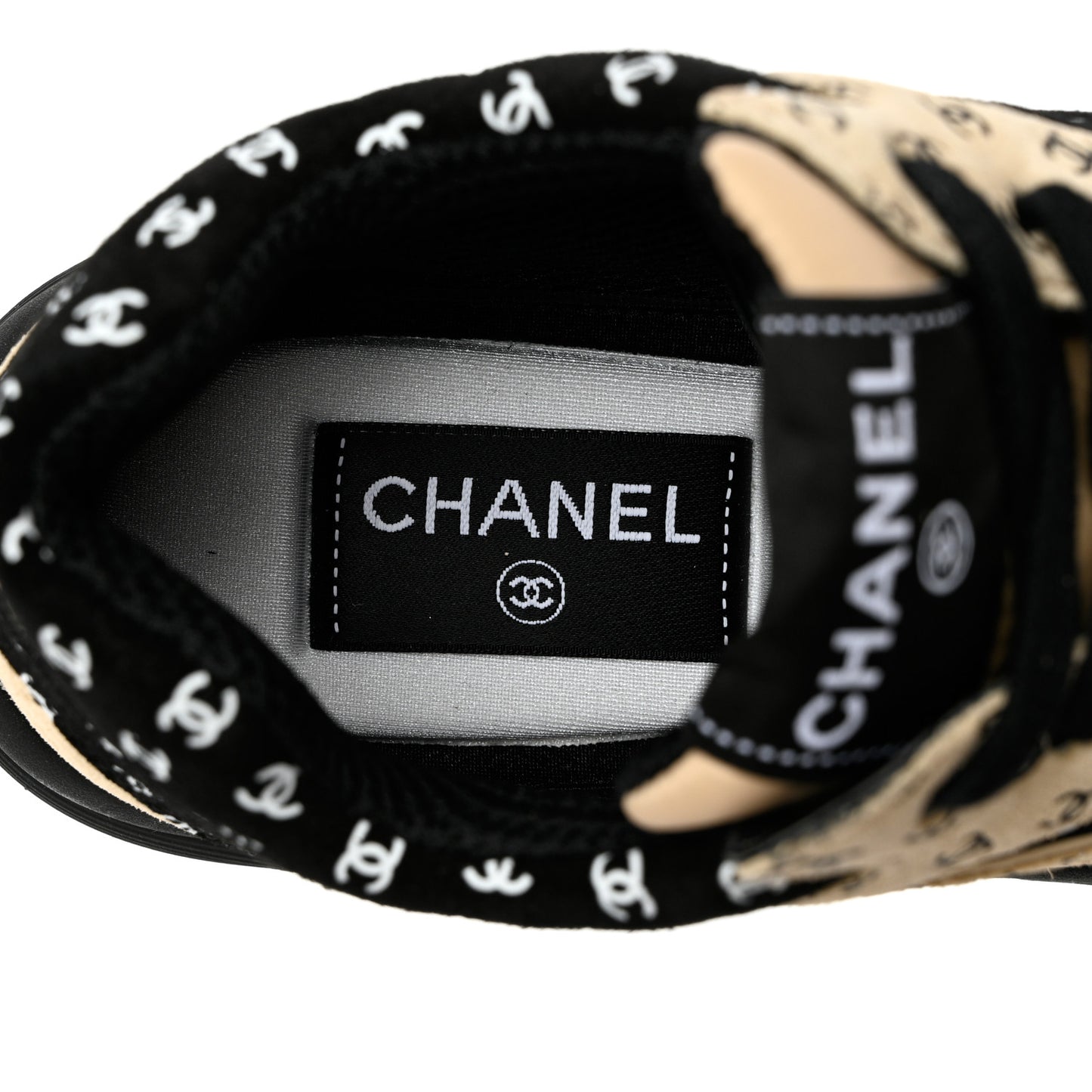 Nylon Suede Calfskin Printed CC Sneakers 37 Black Beige