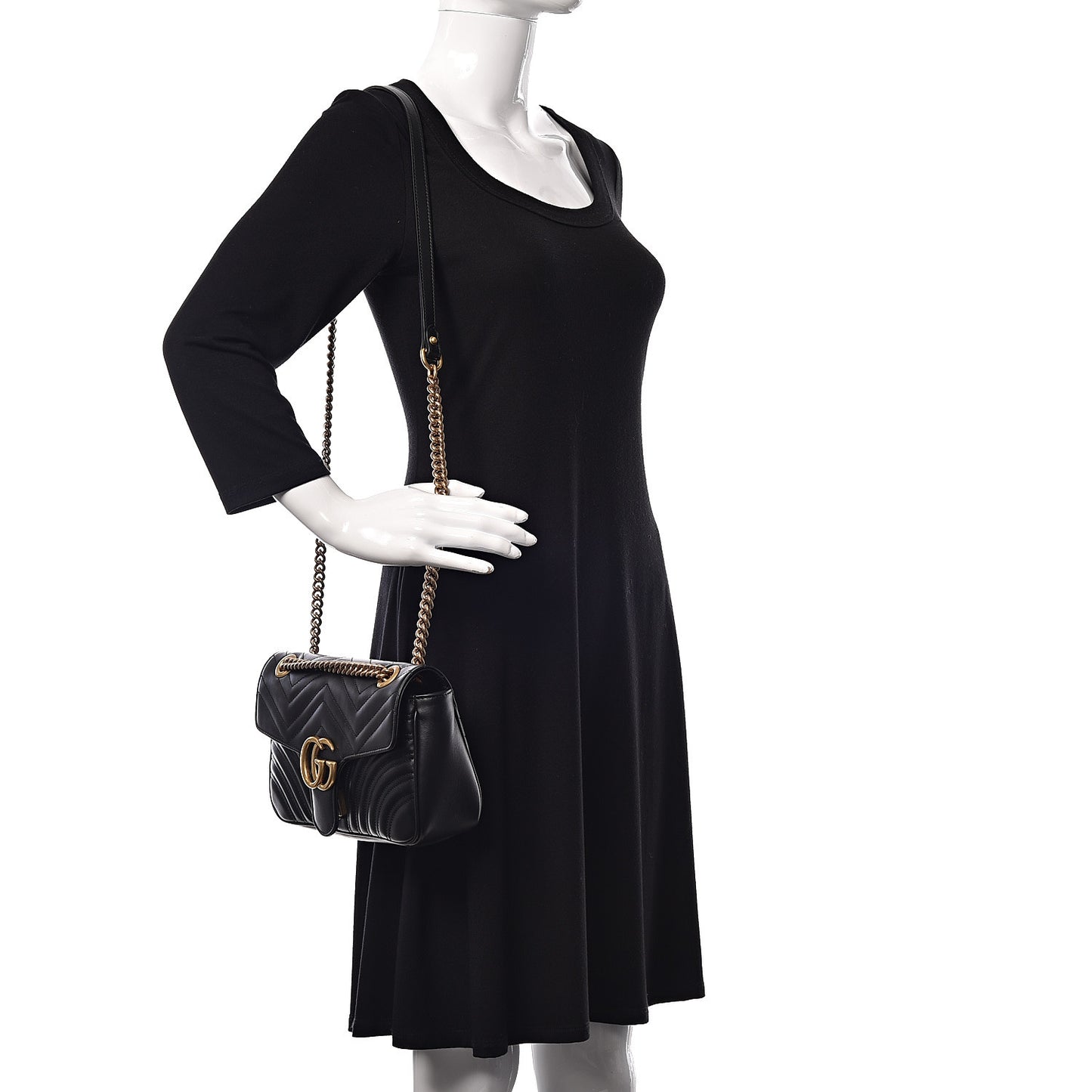Calfskin Matelasse Small GG Marmont Shoulder Bag Black