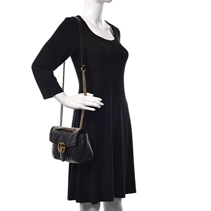 Gucci Calfskin Matelasse Small GG Marmont Shoulder Bag Black 2 of 10