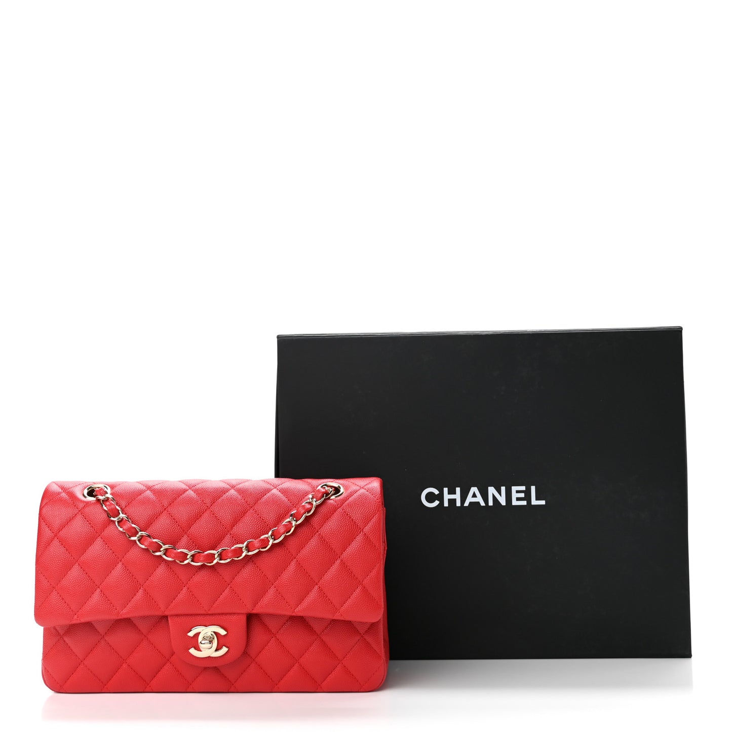 Caviar Quilted Medium Double Flap Red