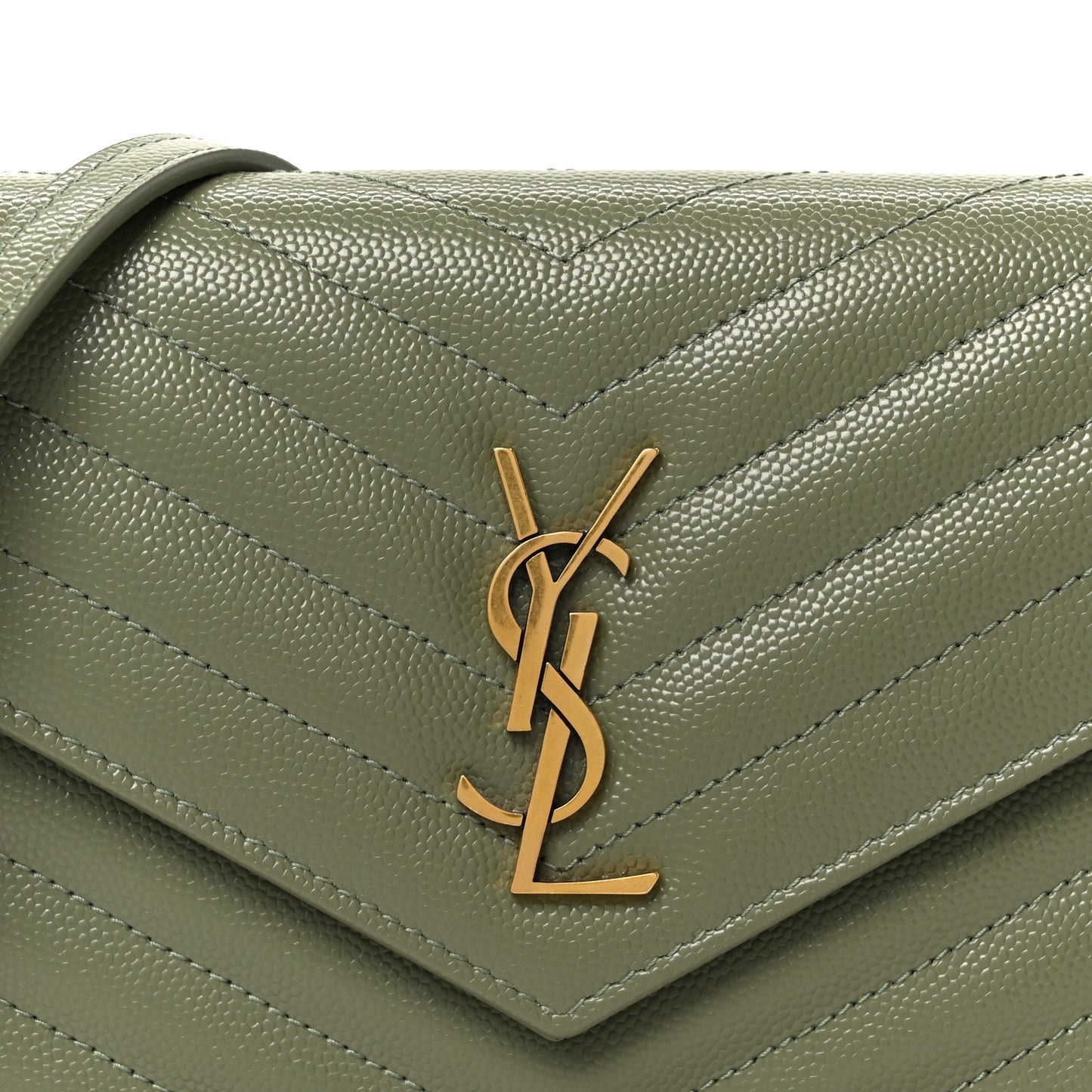 Grain De Poudre Matelasse Chevron Monogram Envelope Chain Wallet Green Light Sage