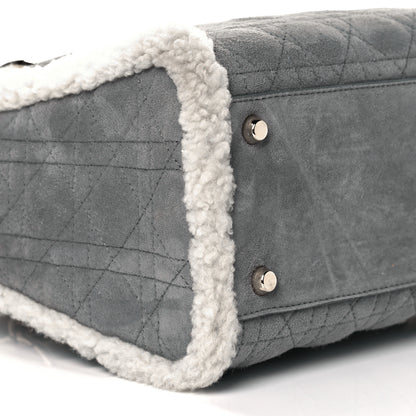 Christian Dior Suede Shearling Cannage Small Lady Dior Gray 6 of 7
