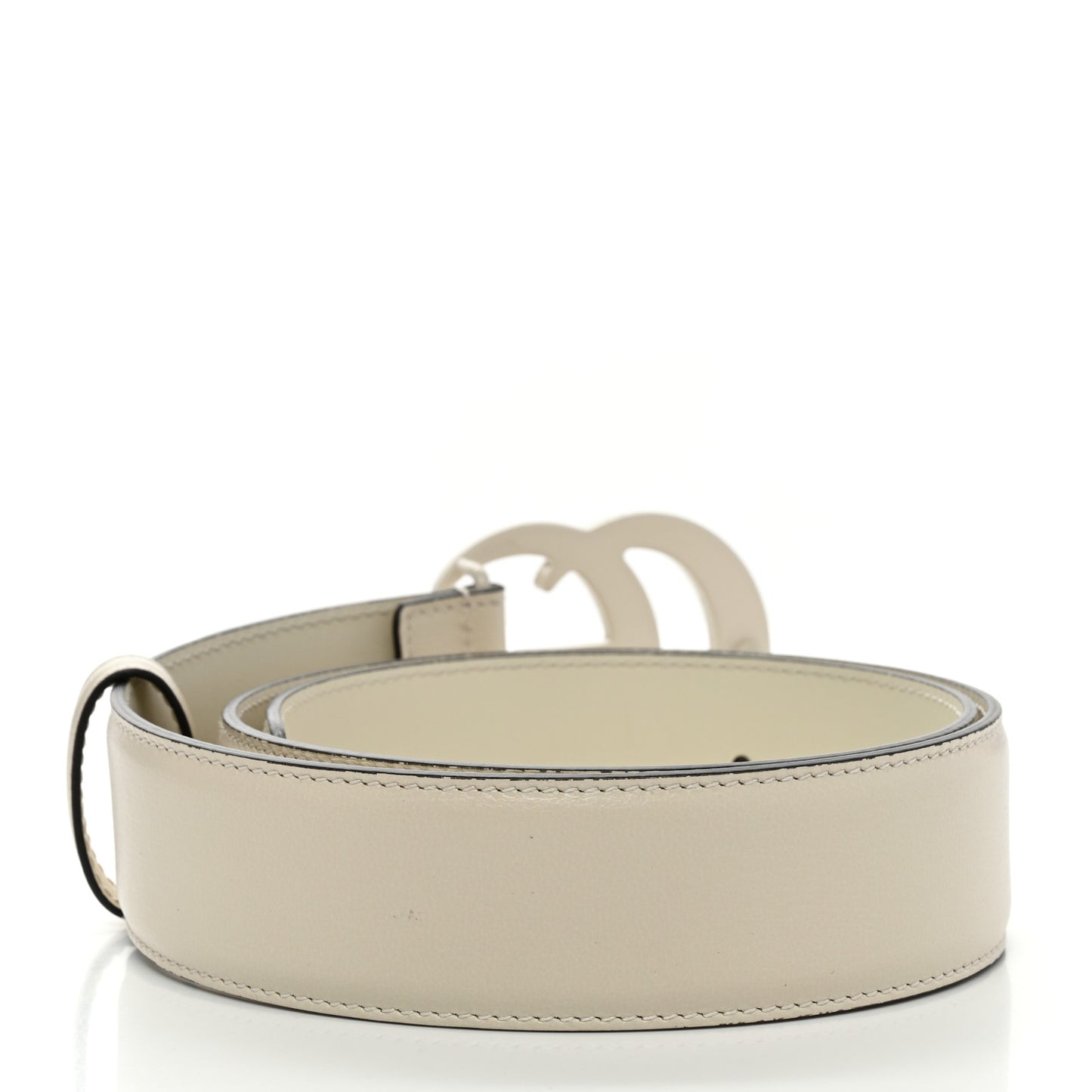 Azalea Calfskin Enamel Monochrome Double G 40mm Belt 80 32 Mystic White