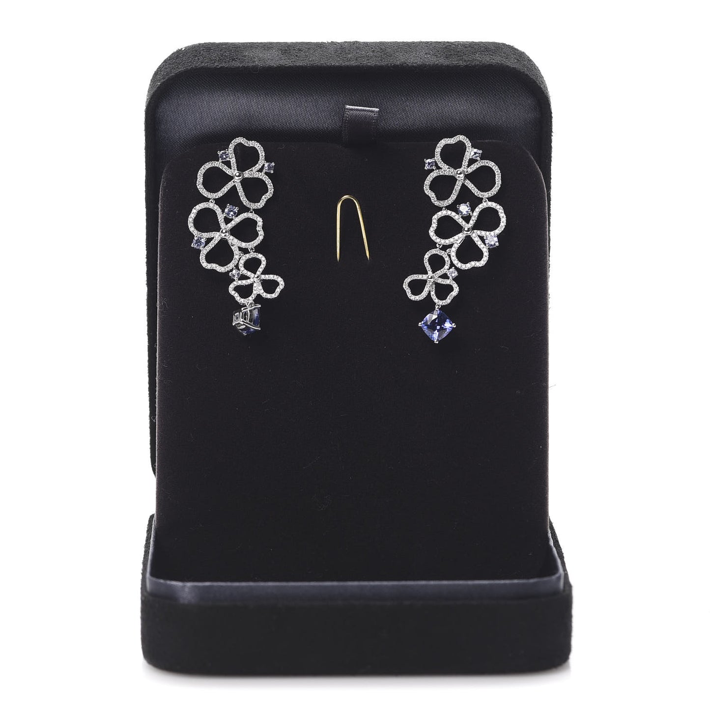 Platinum Diamond Tanzanite Paper Flowers Open Drop Earrings