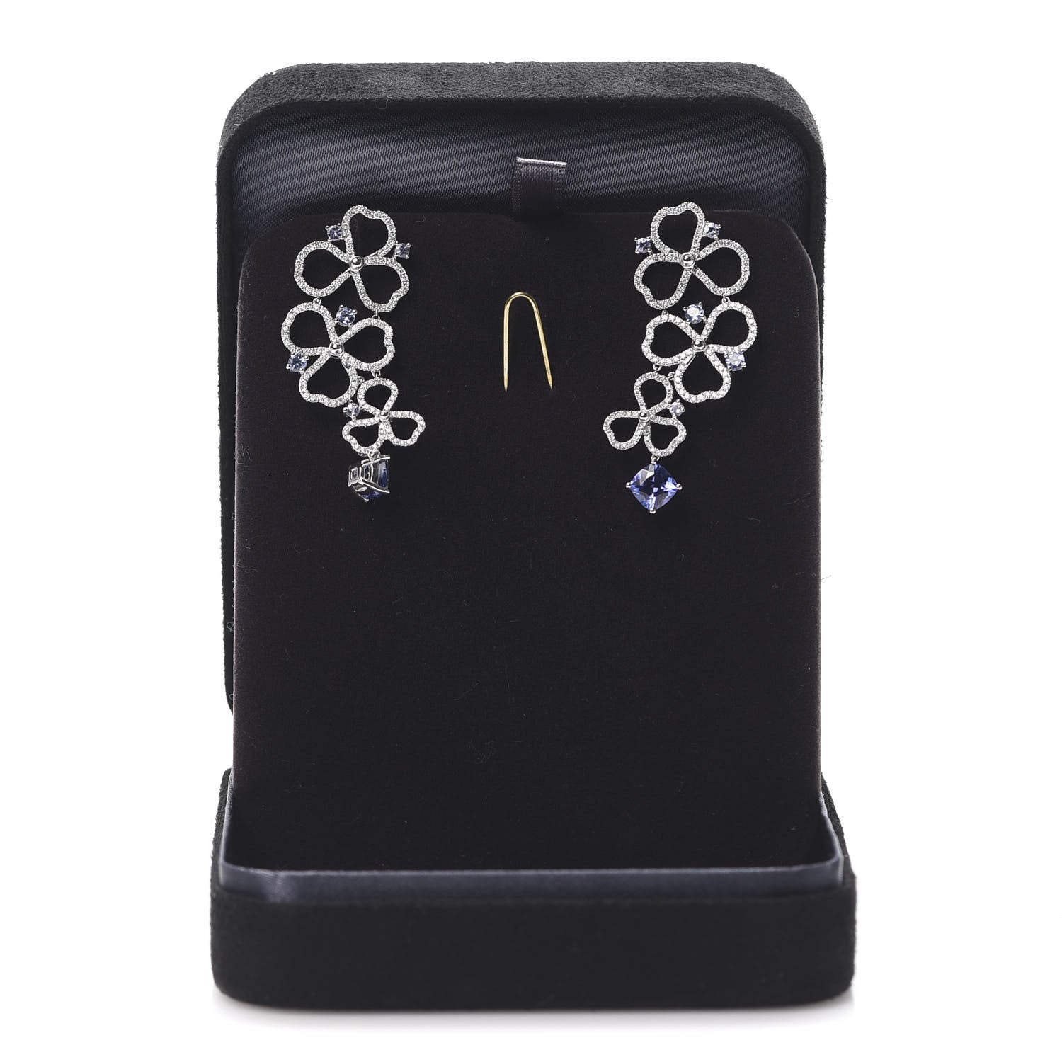 Tiffany Platinum Diamond Tanzanite Paper Flowers Open Drop Earrings 6 of 6