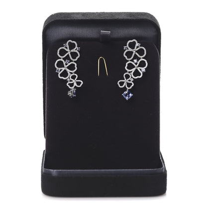 Tiffany Platinum Diamond Tanzanite Paper Flowers Open Drop Earrings 6 of 6
