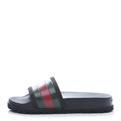 Gucci Rubber Web Mens Lug Sole Slide Sandals 8 Black Green Red 1 of 9