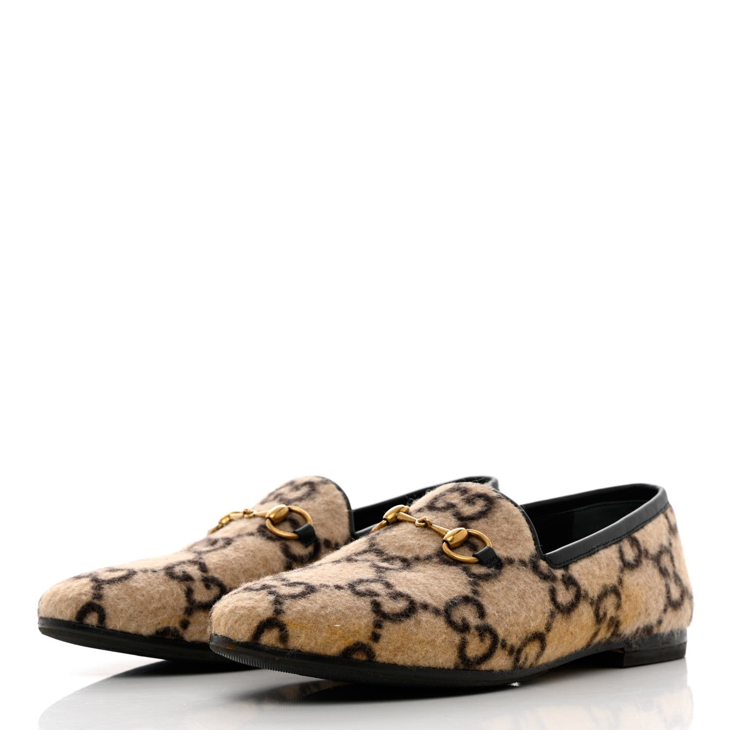 Gucci Covered Wool GG Monogram Womens Jordaan Loafers 36 Beige Ebony Black 3 of 15