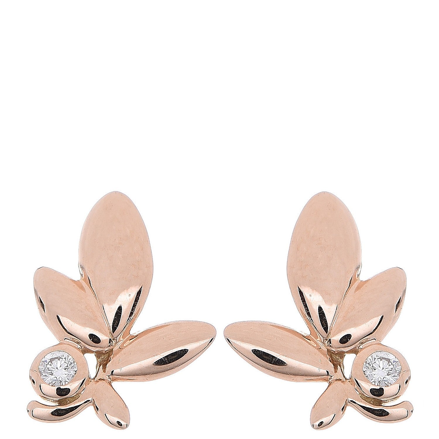 Tiffany 18K Rose Gold Diamond Paloma Picasso Olive Leaf Earrings 1 of 4