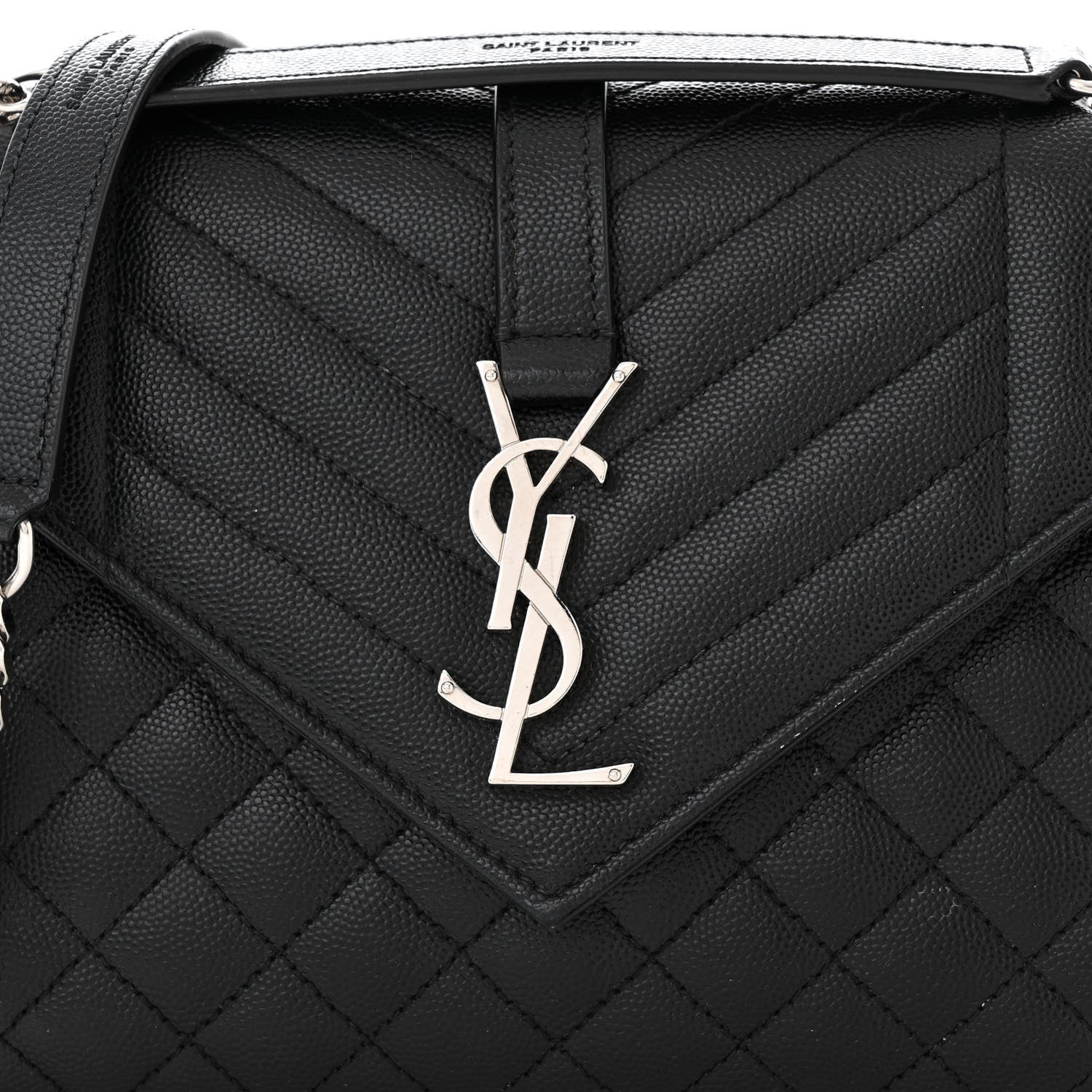 Saint Laurent Grain De Poudre Textured Mixed Matelasse Triquilt Medium Monogram Satchel Black 8 of 13