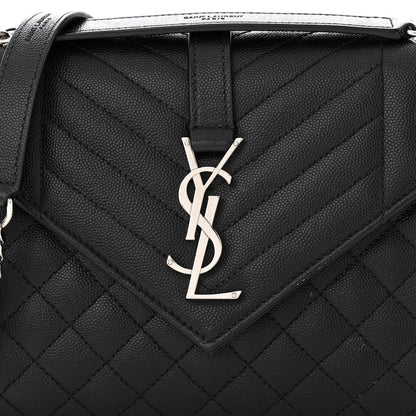 Saint Laurent Grain De Poudre Textured Mixed Matelasse Triquilt Medium Monogram Satchel Black 8 of 13