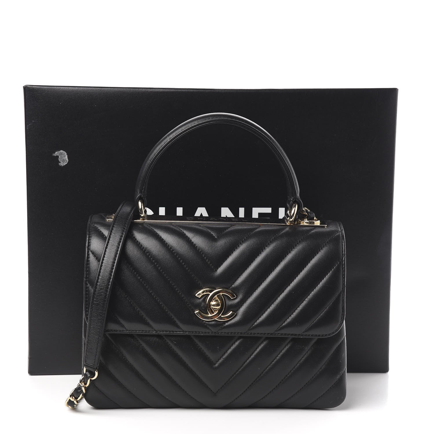 Chanel Lambskin Chevron Quilted Small Trendy CC Dual Handle Flap Bag Black 12 of 12