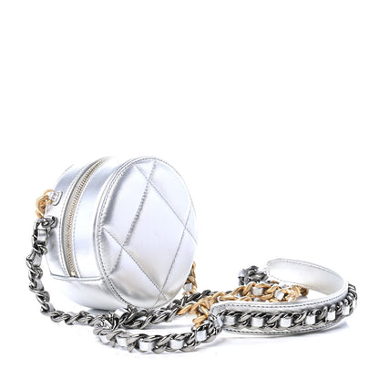 Chanel Metallic Lambskin Quilted Chanel 19 Round Clutch With Chain Silver 2 of 9