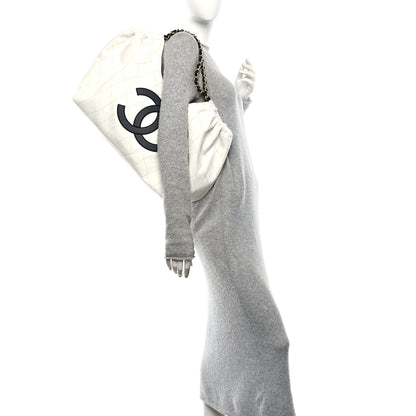 Chanel Denim Calfskin Quilted Coco Beach Small Shopping Tote White Black 2 of 11