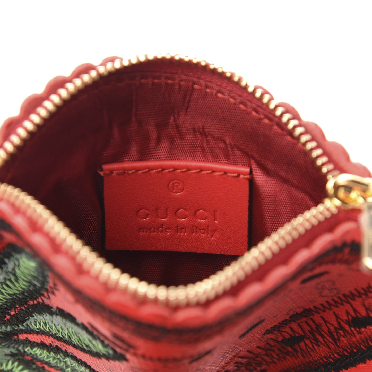 GG Supreme Monogram Embroidered Strawberry Pass Holder Crossbody Multicolor