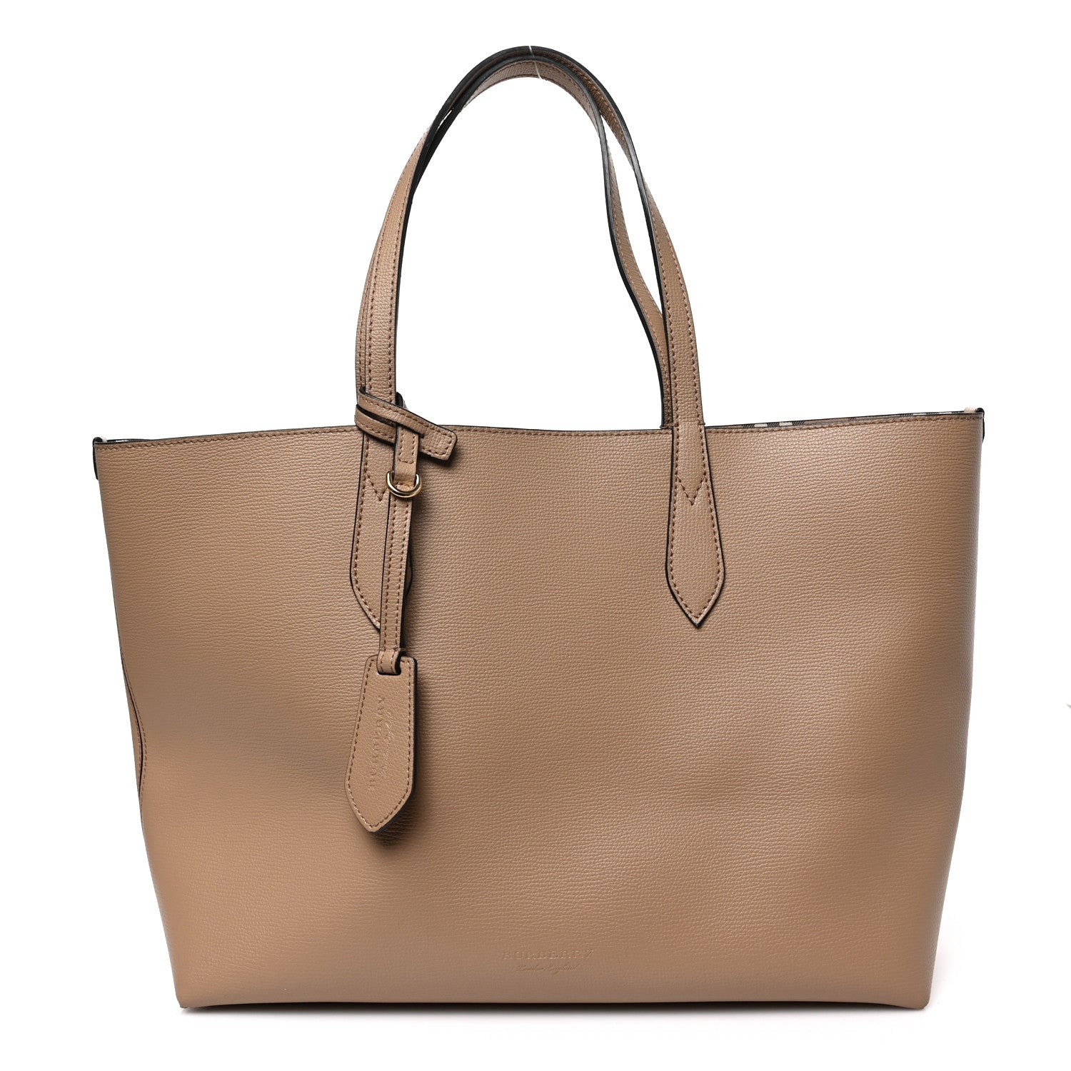 Burberry Grainy Calfskin Haymarket Check Medium Reversible Tote Camel 1 of 18