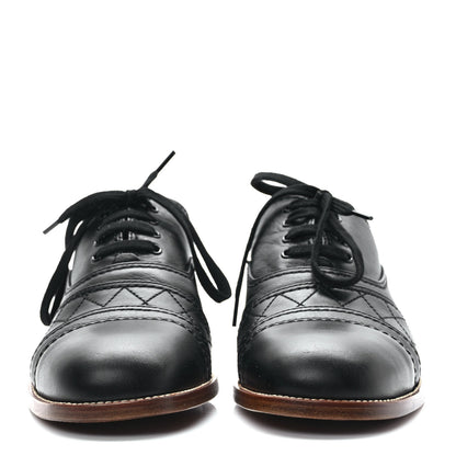 Chanel Calfskin Quilted CC Lace Up Oxfords 40.5 Black 2 of 8