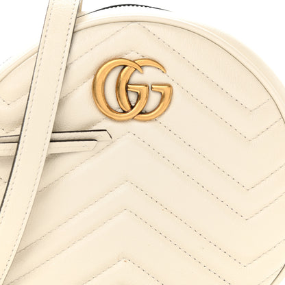 Gucci Calfskin Matelasse Mini GG Marmont Round Shoulder Bag White 10 of 12
