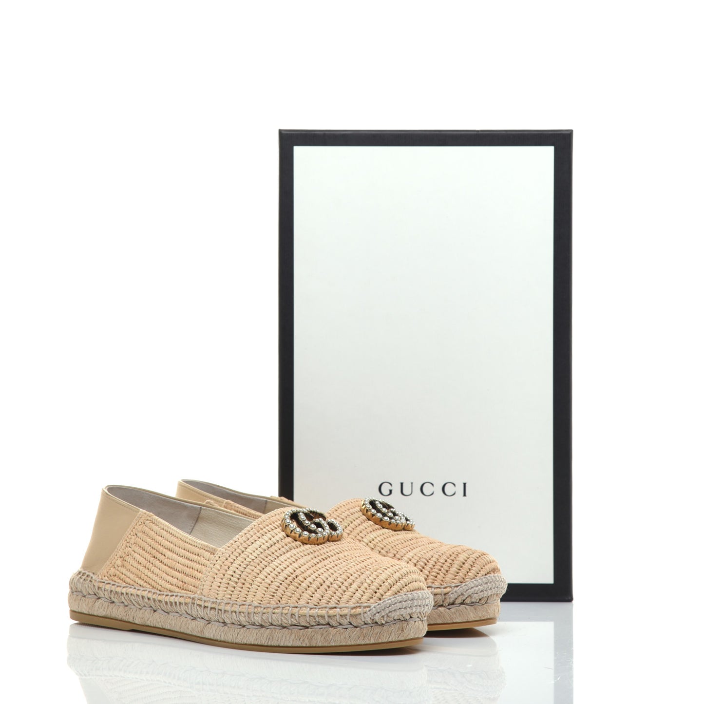 Raffia Pearly GG Marmont Espadrilles 38.5 Naturale Sand Storm