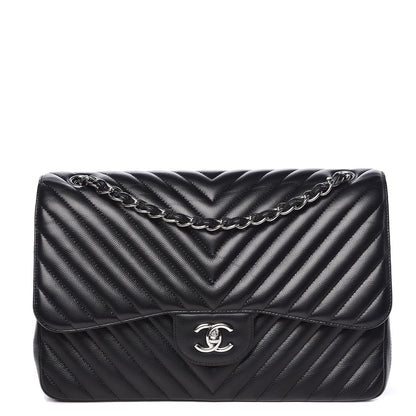 Chanel Caviar Chevron Quilted Jumbo Double Flap Black 1 of 10