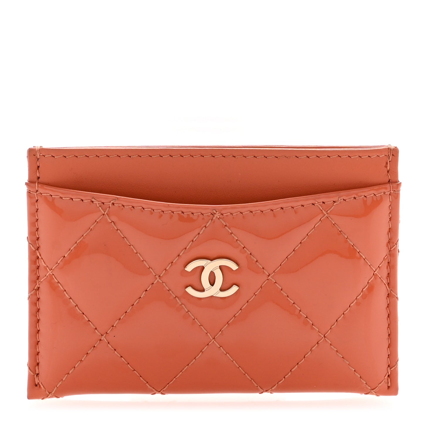 Patent Calfskin Quilted Card Holder Orange