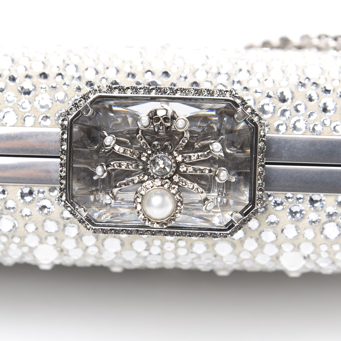 Crystal Spider Box Chain Clutch Silver