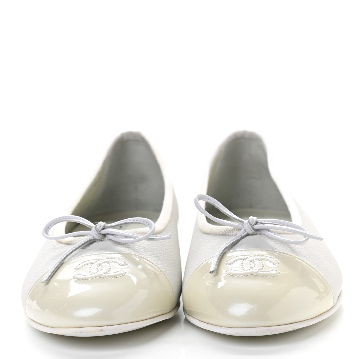 Calfskin Patent Cap Toe CC Ballerina Flats 41 White